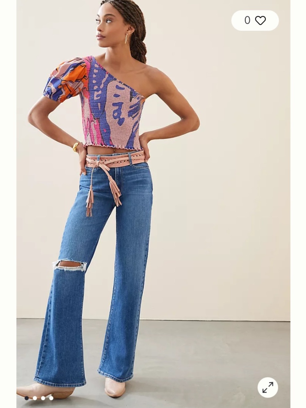 Roopa Pemmaraju Cotton Smocked One Shoulder Cropped Top Artsy Abstract Summer S